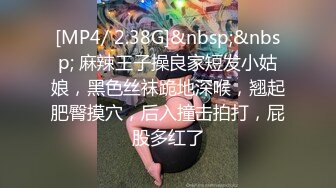 [MP4/ 2.38G]&nbsp;&nbsp; 麻辣王子操良家短发小姑娘，黑色丝袜跪地深喉，翘起肥臀摸穴，后入撞击拍打，屁股多红了